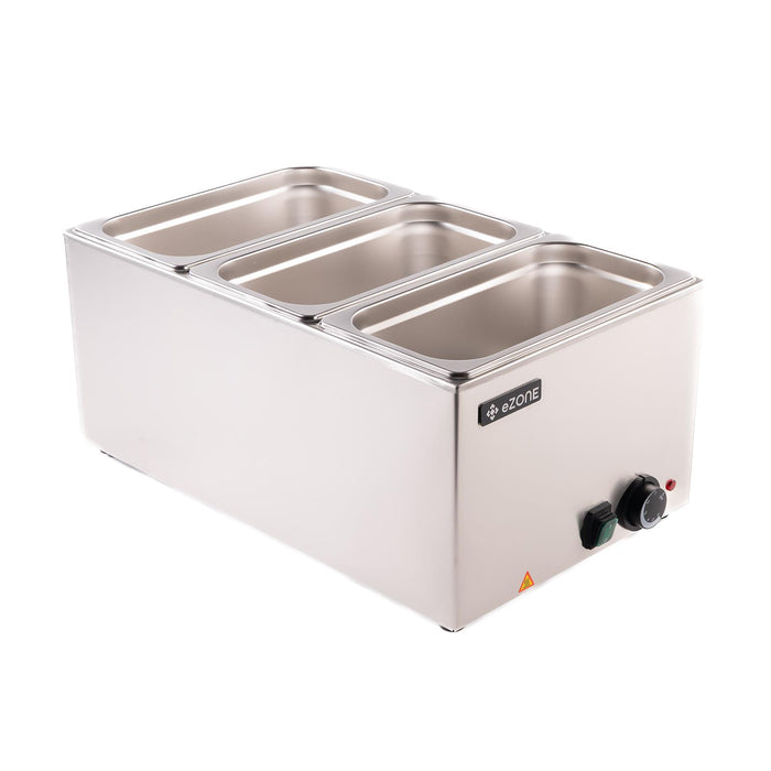 eZone Electric Bain Marie G8700 + 3x 1/3GN Pan & Lid Wet Heat Food Warmer 1.2kW