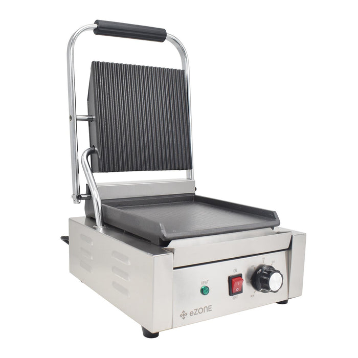 eZone Commercial Single Contact Grill Panini Maker Ribbed/Flat 1.8kW 230V