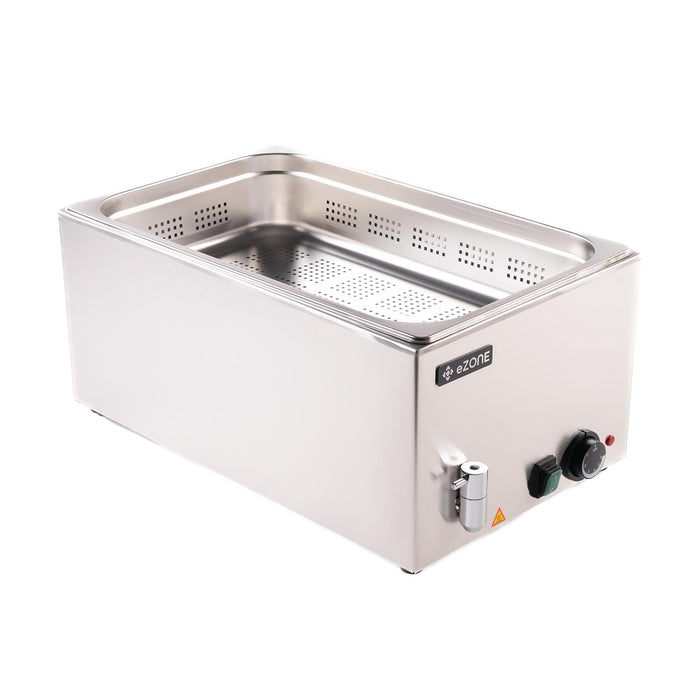 eZone Bain Marie G8710 w/Tap + Perforated Pan Wet Heat Steam Food Warmer 1.2kW