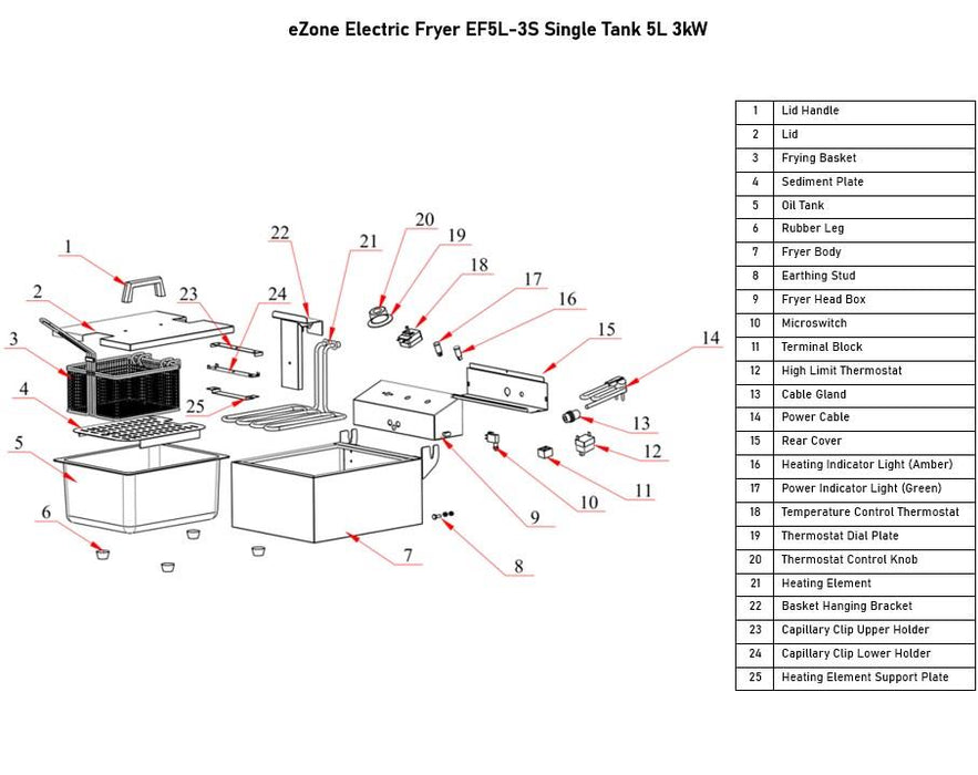 eZone Commercial Electric Fryer Single Tank 3kW 230V