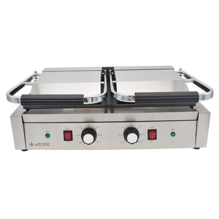 eZone Commercial Twin Contact Grill Panini Maker Ribbed/Flat 2x1.8kW 230V