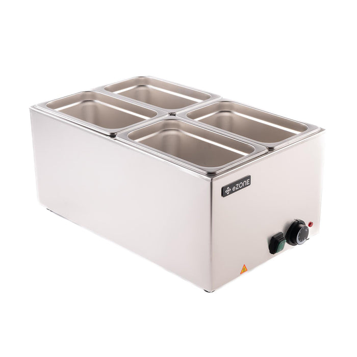 eZone Electric Bain Marie G8700 + 4x 1/4GN Pan & Lid Wet Heat Food Warmer 1.2kW