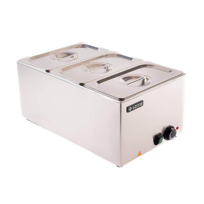 eZone Electric Bain Marie G8700 + 3x 1/3GN Pan & Lid Wet Heat Food Warmer 1.2kW