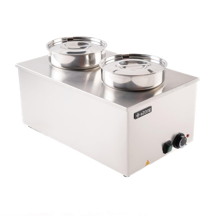 eZone Electric Bain Marie G8700 + Two Round Pots Lids Wet Heat Food Warmer 1.2kW