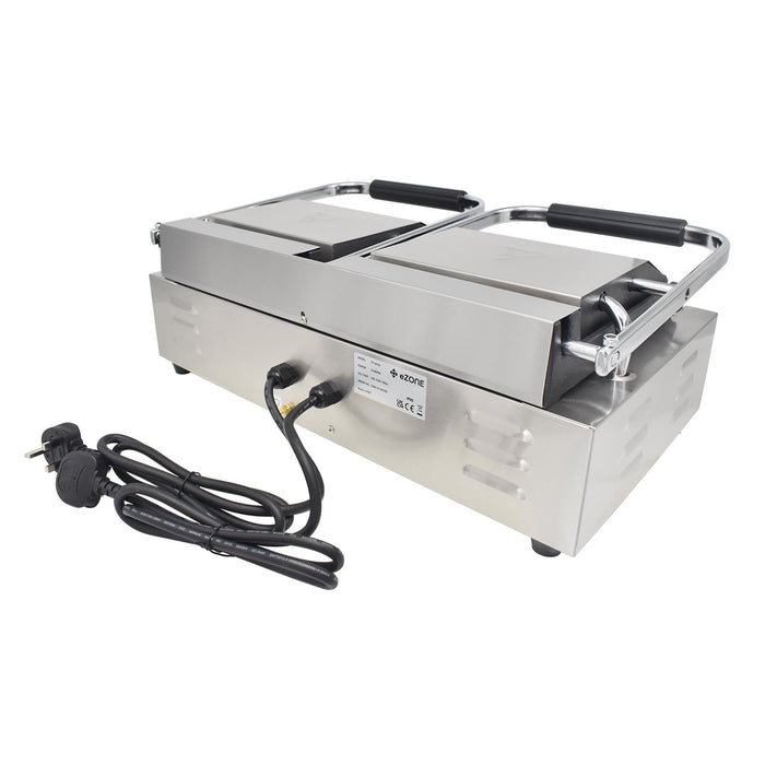 eZone Commercial Twin Contact Grill Panini Maker Ribbed/Flat 2x1.8kW 230V