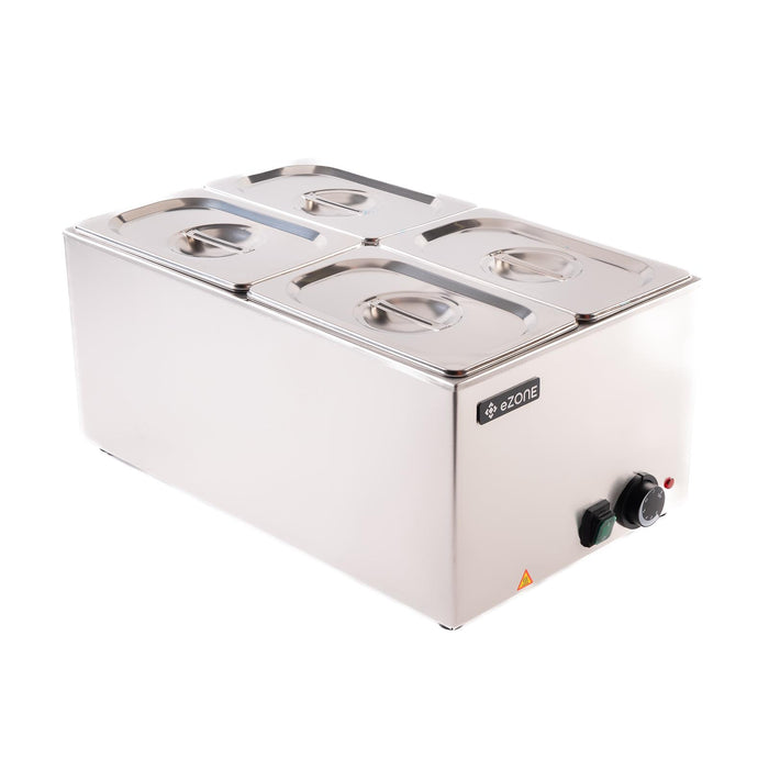 eZone Electric Bain Marie G8700 + 4x 1/4GN Pan & Lid Wet Heat Food Warmer 1.2kW