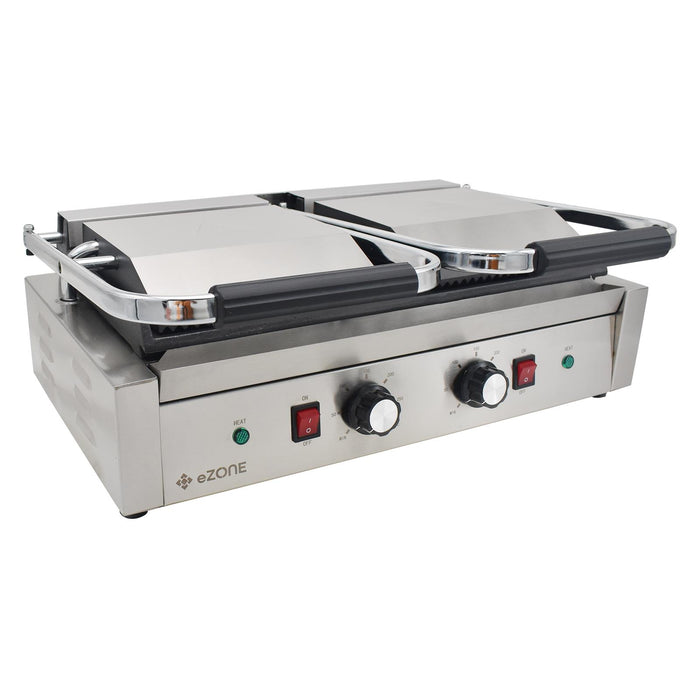 eZone Commercial Twin Contact Grill Panini Maker Ribbed/Flat 2x1.8kW 230V