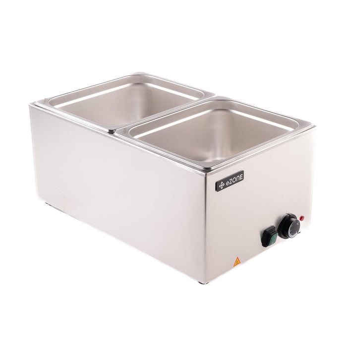 eZone Electric Bain Marie G8700 + 2x 1/2GN Pan & Lid Wet Heat Food Warmer 1.2kW