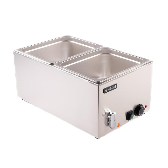 eZone Bain Marie G8710 w/Tap + 2x 1/2GN Pan & Lid Wet Heat Food Warmer 1.2kW