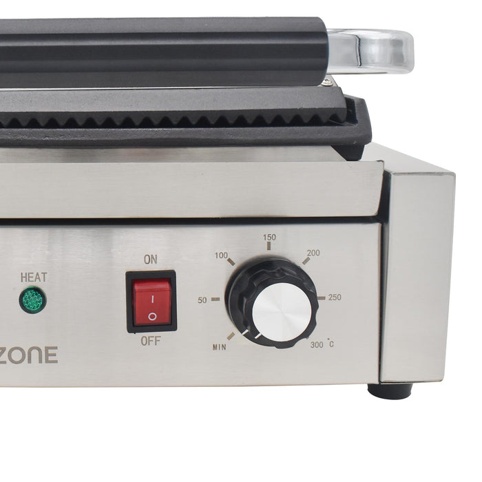 eZone Commercial Single Contact Grill Panini Maker Ribbed/Flat 1.8kW 230V