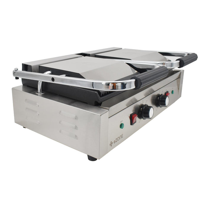 eZone Commercial Twin Contact Grill Panini Maker Ribbed/Flat 2x1.8kW 230V